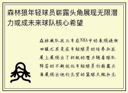 森林狼年轻球员崭露头角展现无限潜力或成未来球队核心希望